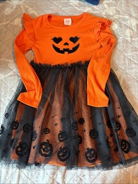 wonder nation Orange & Black Pumpkin Tulle Dress